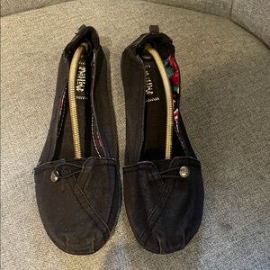 Mad Love Black Canvas Flats with Floral Lining